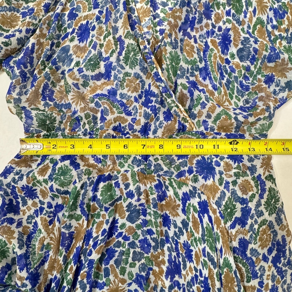 Poupette St Barth Floral Silk Chiffon Dress Ilona Wrap Maxi Blue Womens SZ Small - Picture 13 of 16
